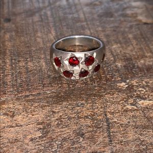 Vintage silver rainy with red stone star